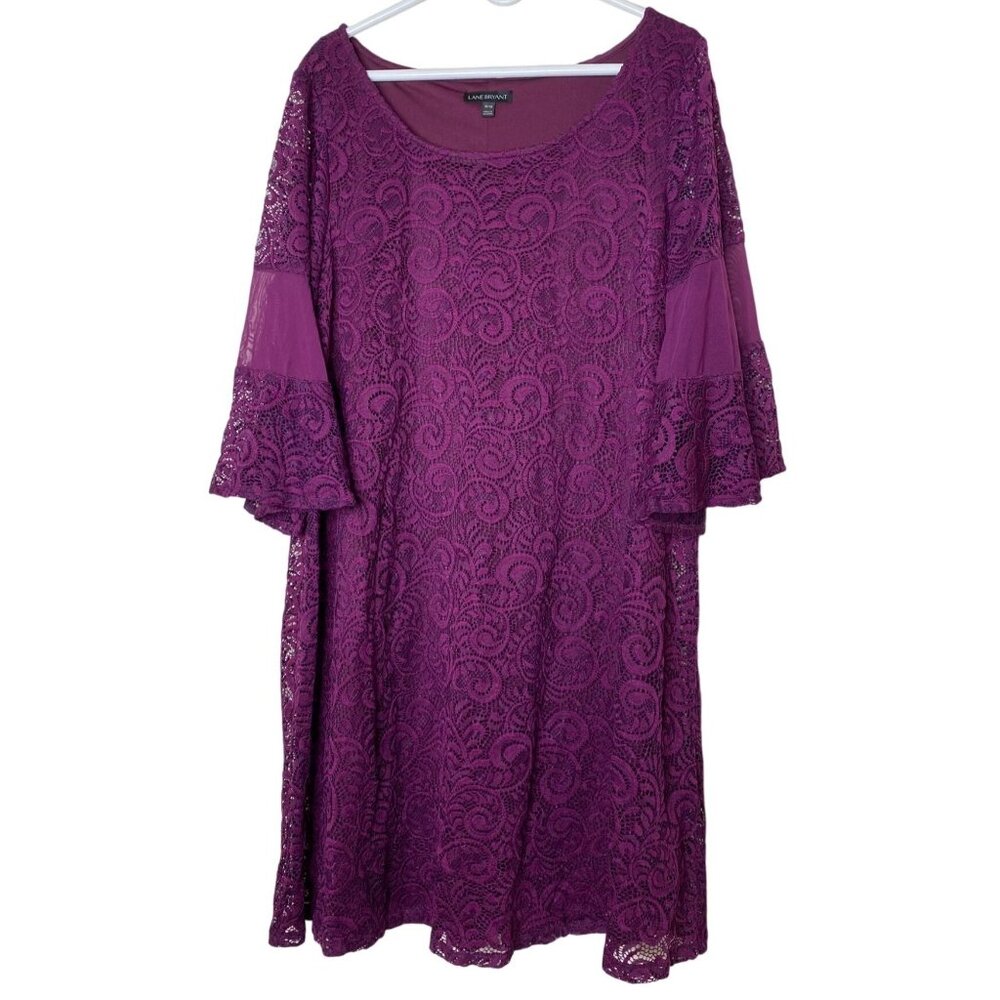 Lane Bryant Lace Bell-Sleeve Dress Plus Size 18/20 Purple
